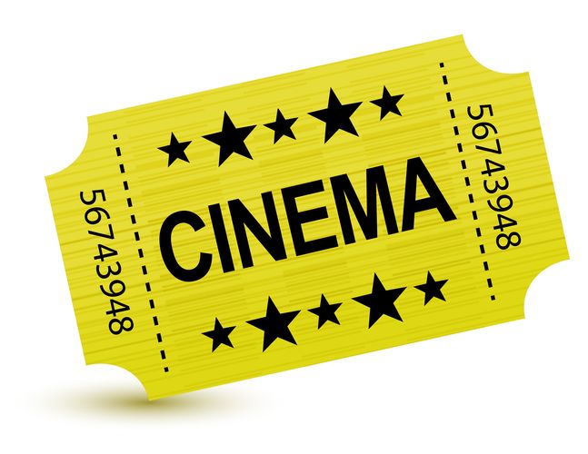 Yellow cinema ticket illustration design over white
